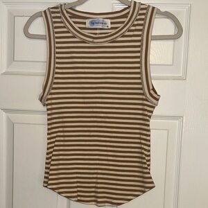 Majestic Striped Ribbed Tank in Brown & Cream